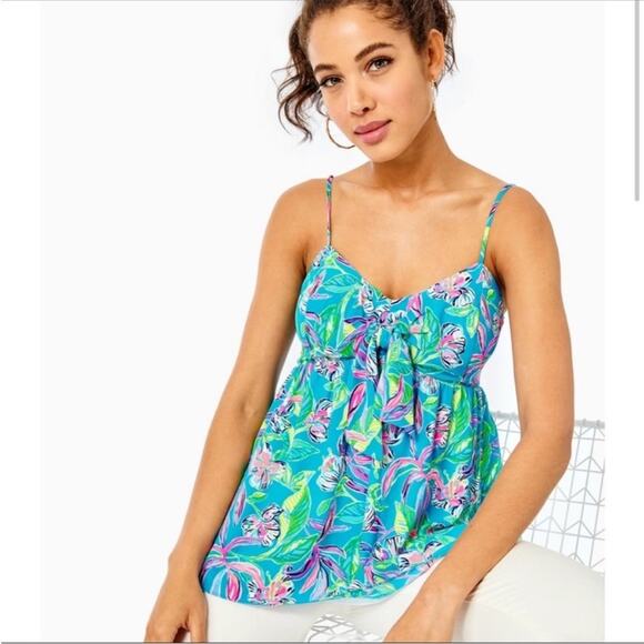 Lilly Pulitzer Cadie Cami in Formentera Turquoise Keep On Beleafing Size 0 - Picture 2 of 7